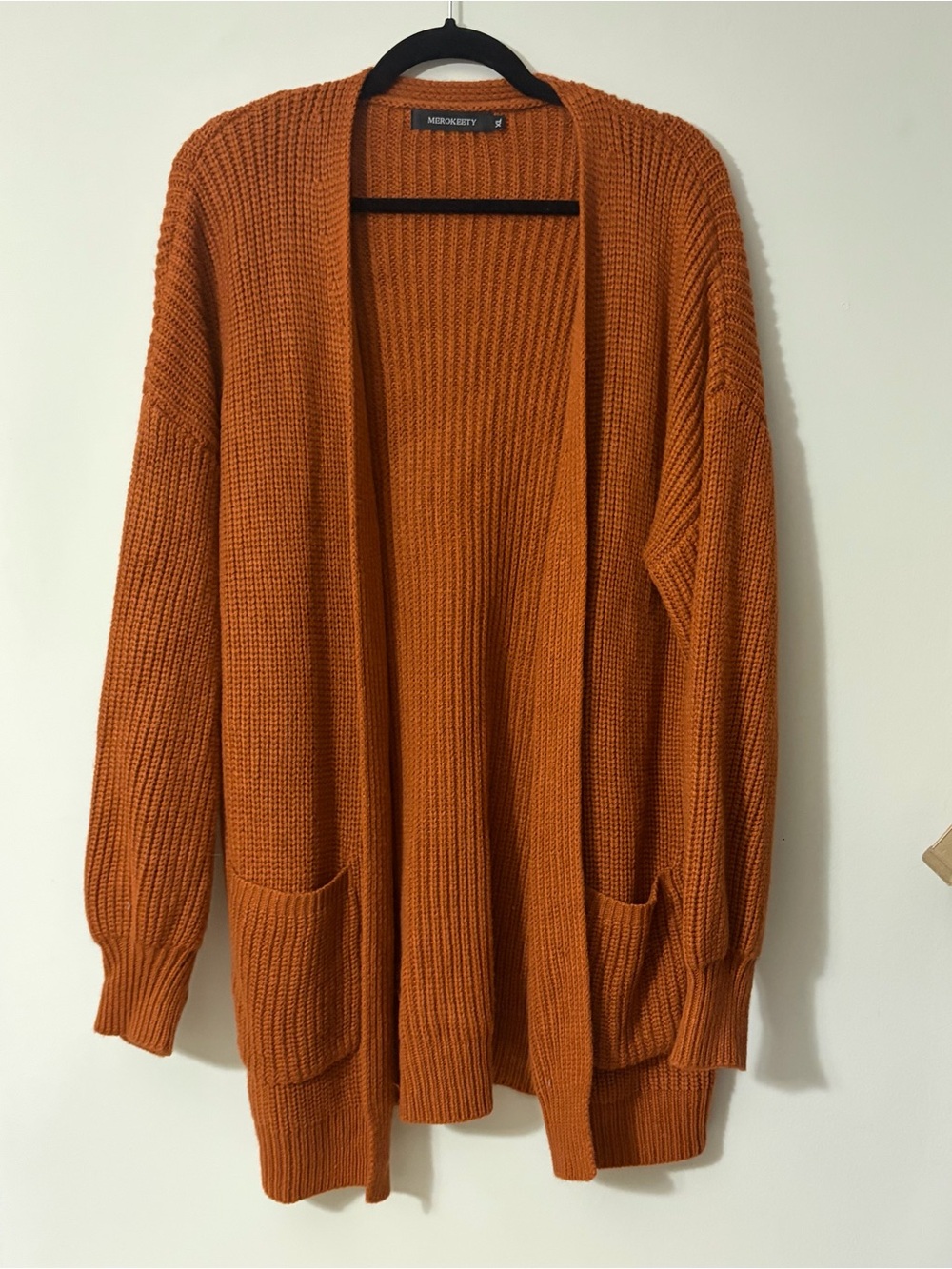 Amazon Open-Front Chunky Knit Cardigan - Rust Orange